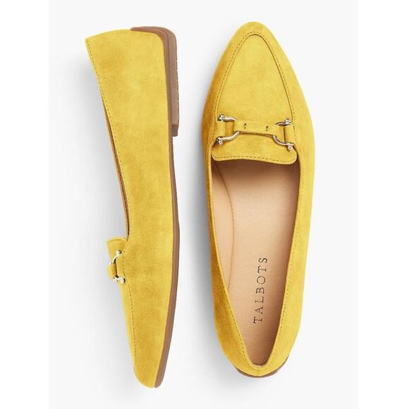 Talbots Francesca Kid Suede Driving Moccasins Butterscotch yellow Sz 7.5 slip on - Picture 1 of 11